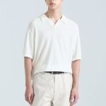 Bouclé Slit Neck Knitted Polo Shirt [Ivory]