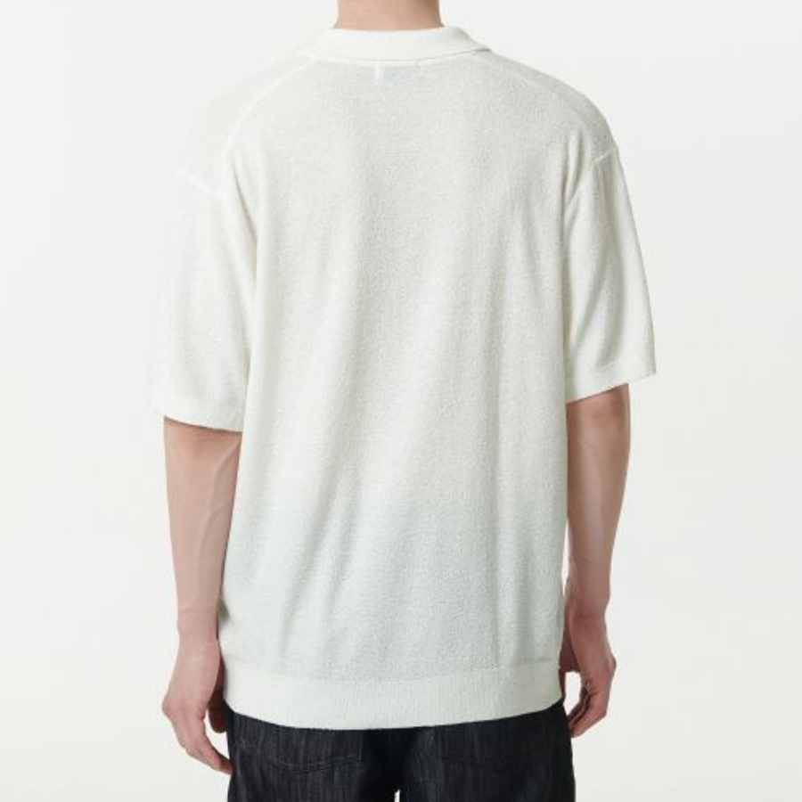 Bouclé Slit Neck Knitted Polo Shirt [Ivory]
