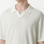 Bouclé Slit Neck Knitted Polo Shirt [Ivory]