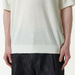 Bouclé Slit Neck Knitted Polo Shirt [Ivory]