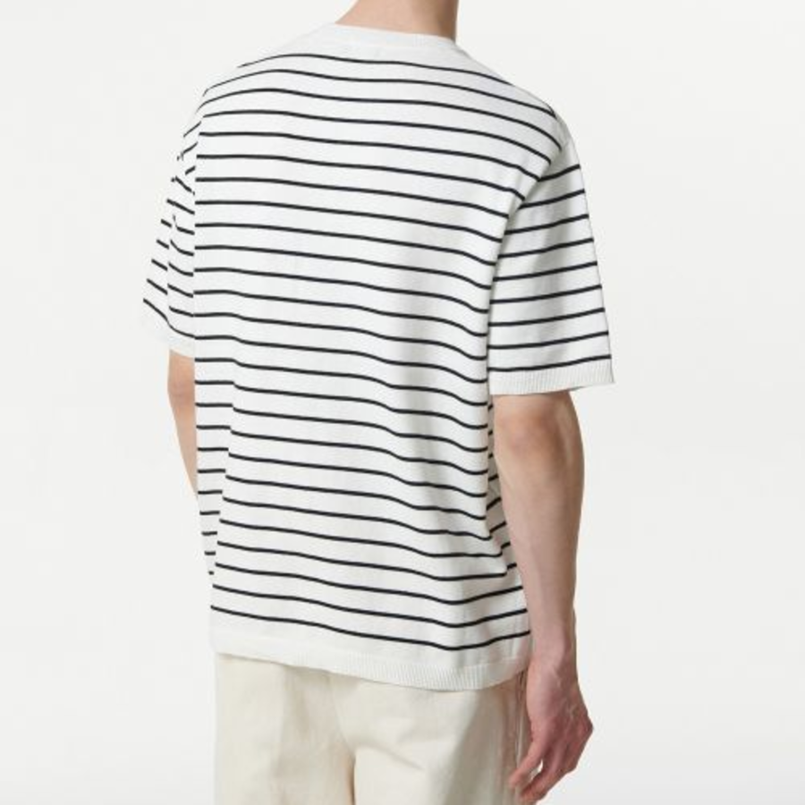 Stripe Crew Neck Short Sleeve Knit [White/Black]