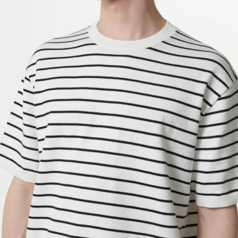 Stripe Crew Neck Short Sleeve Knit [White/Black]