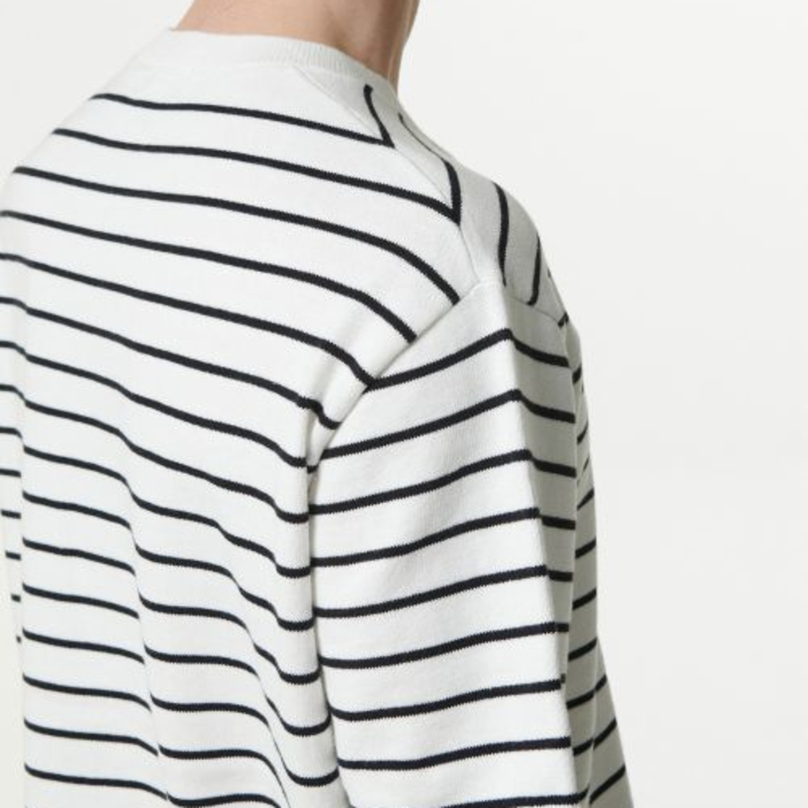 Stripe Crew Neck Short Sleeve Knit [White/Black]