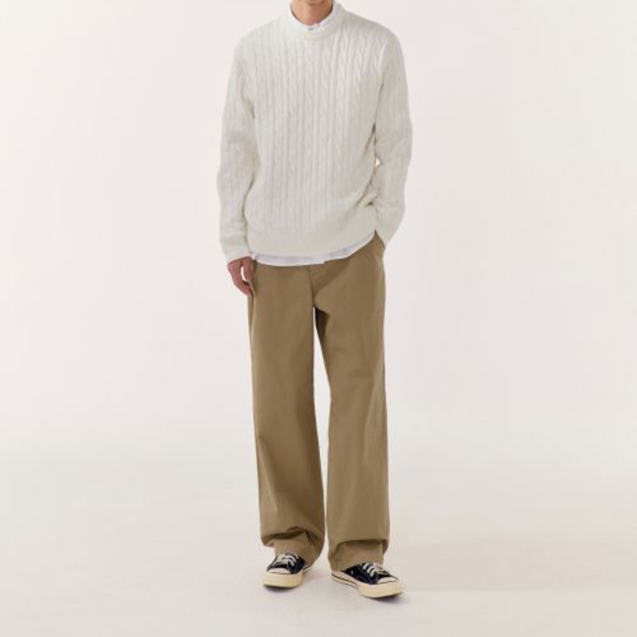 Cotton Cable Crew Neck Knit [Ivory]