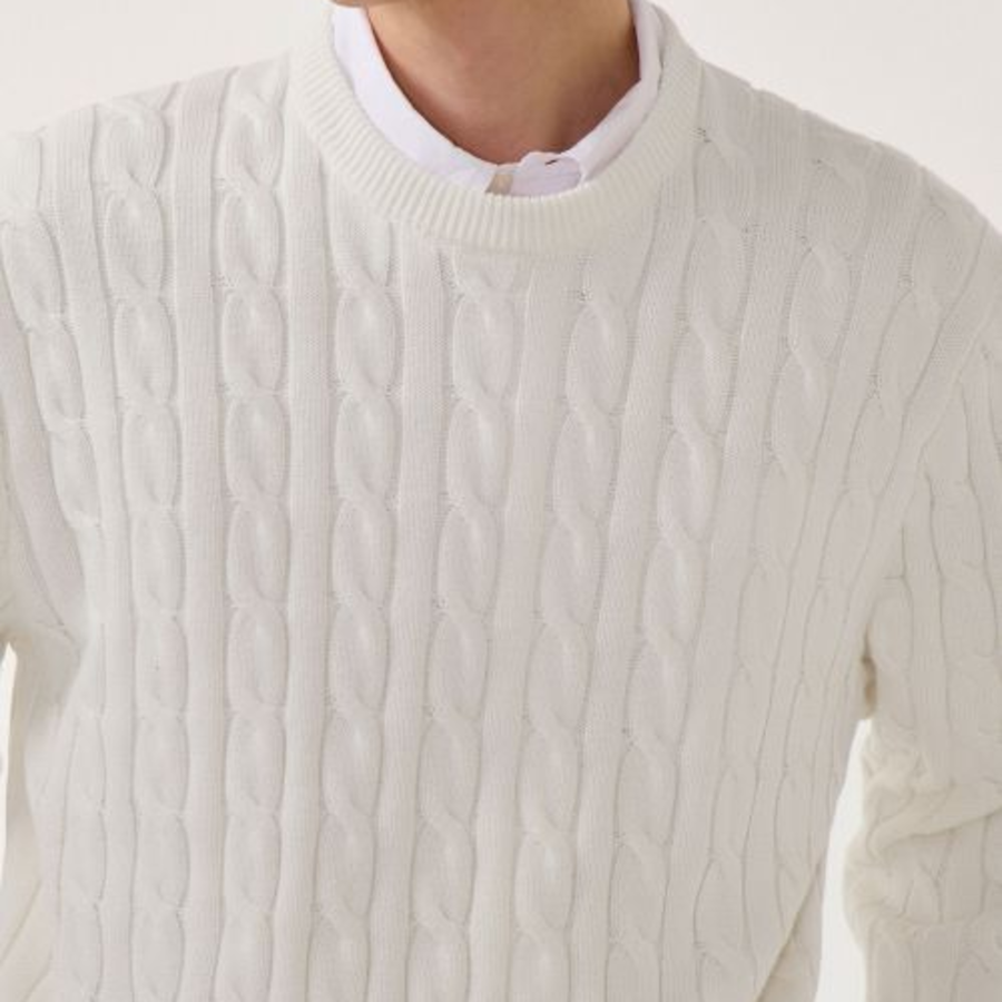 Cotton Cable Crew Neck Knit [Ivory]