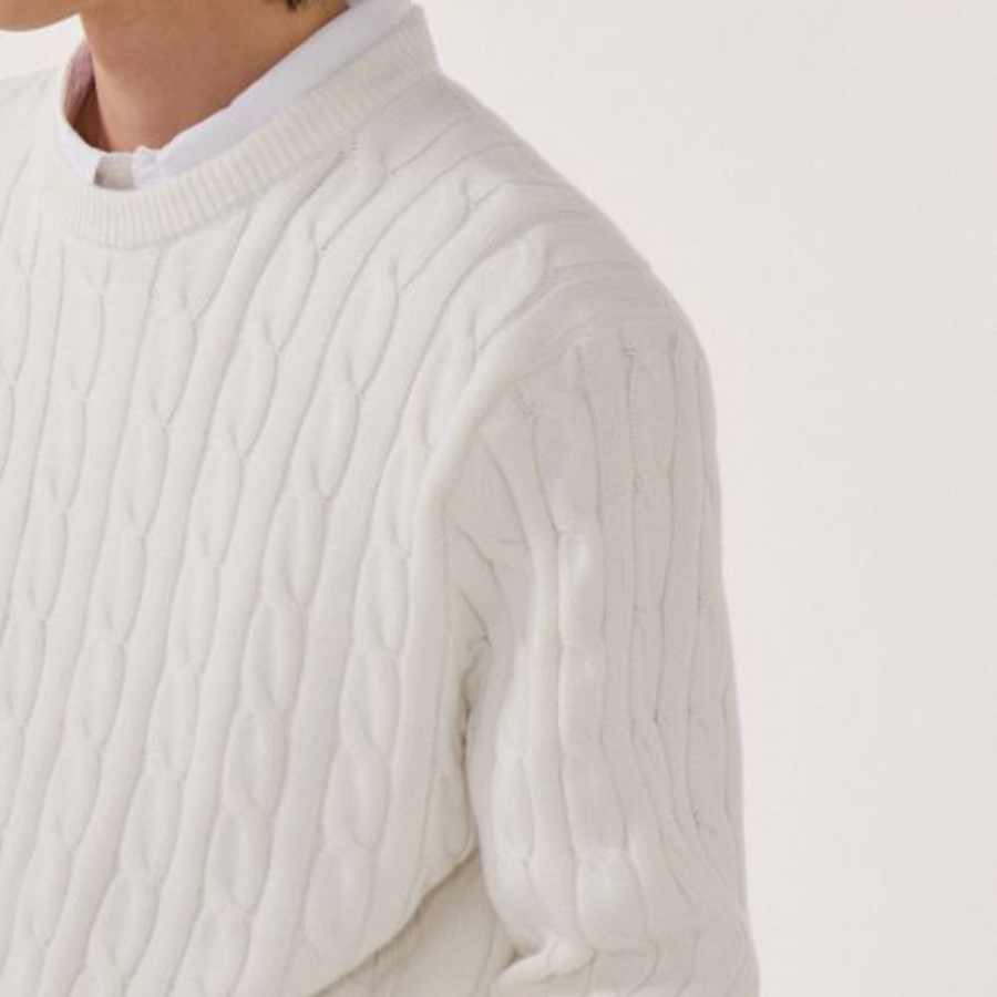 Cotton Cable Crew Neck Knit [Ivory]
