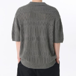 Multi Crochet Slit Neck Knitted Polo Shirt [Khaki Grey]