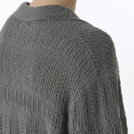 Multi Crochet Slit Neck Knitted Polo Shirt [Khaki Grey]