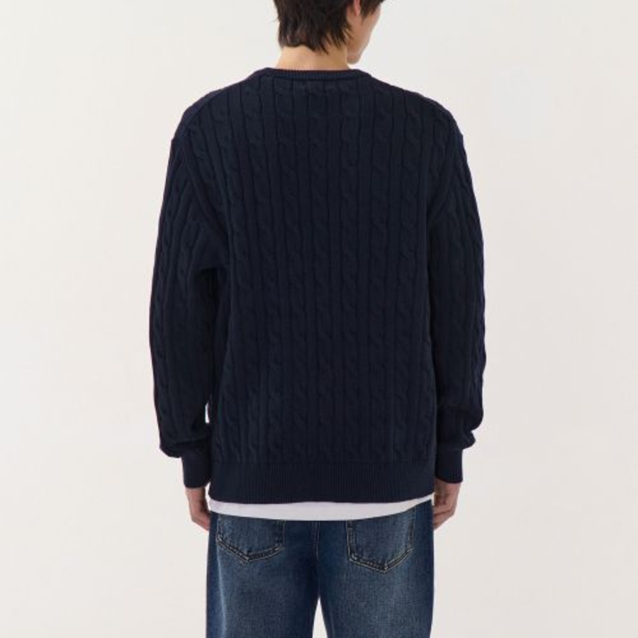 Cotton Cable Crew Neck Knit [Navy]