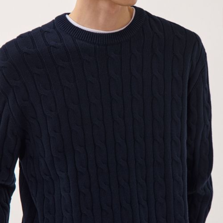 Cotton Cable Crew Neck Knit [Navy]