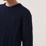 Cotton Cable Crew Neck Knit [Navy]