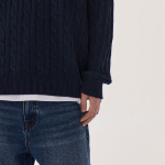 Cotton Cable Crew Neck Knit [Navy]