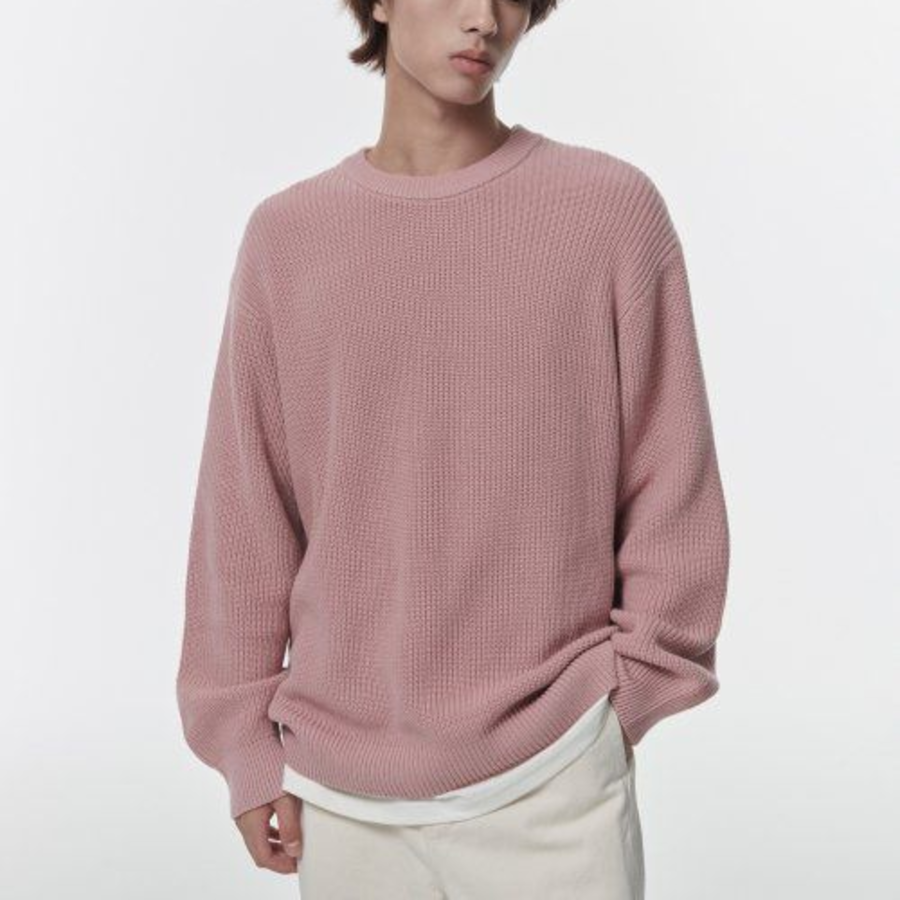 Cotton Ribbed Crew Neck Knit [Desert Pink]