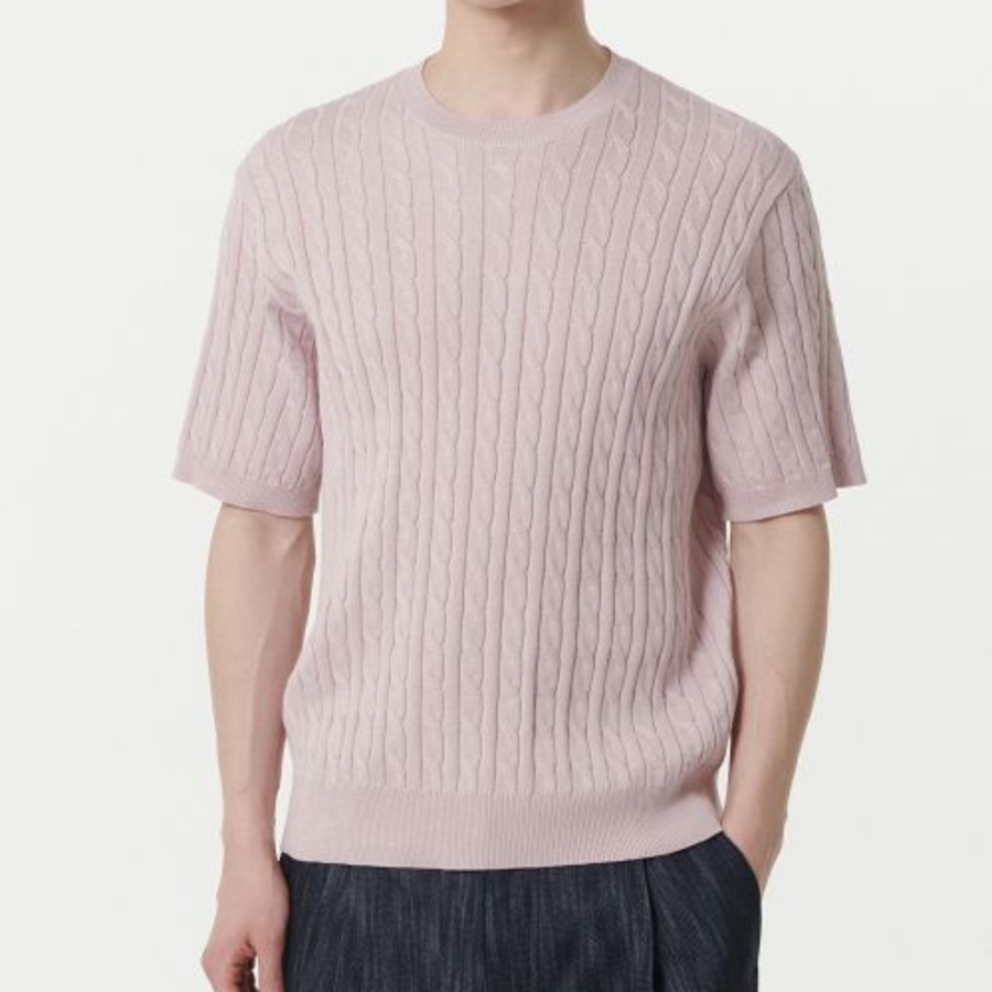 Cable Crew Neck Short Sleeve Knit [Desert Pink]