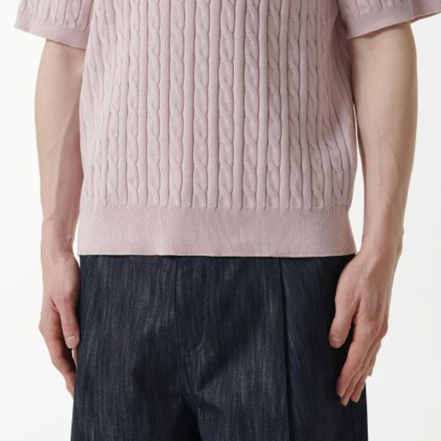 Cable Crew Neck Short Sleeve Knit [Desert Pink]