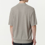 Bouclé Slit Neck Knitted Polo Shirt [Light Grey]