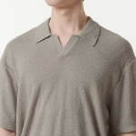 Bouclé Slit Neck Knitted Polo Shirt [Light Grey]