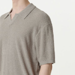 Bouclé Slit Neck Knitted Polo Shirt [Light Grey]