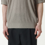 Bouclé Slit Neck Knitted Polo Shirt [Light Grey]