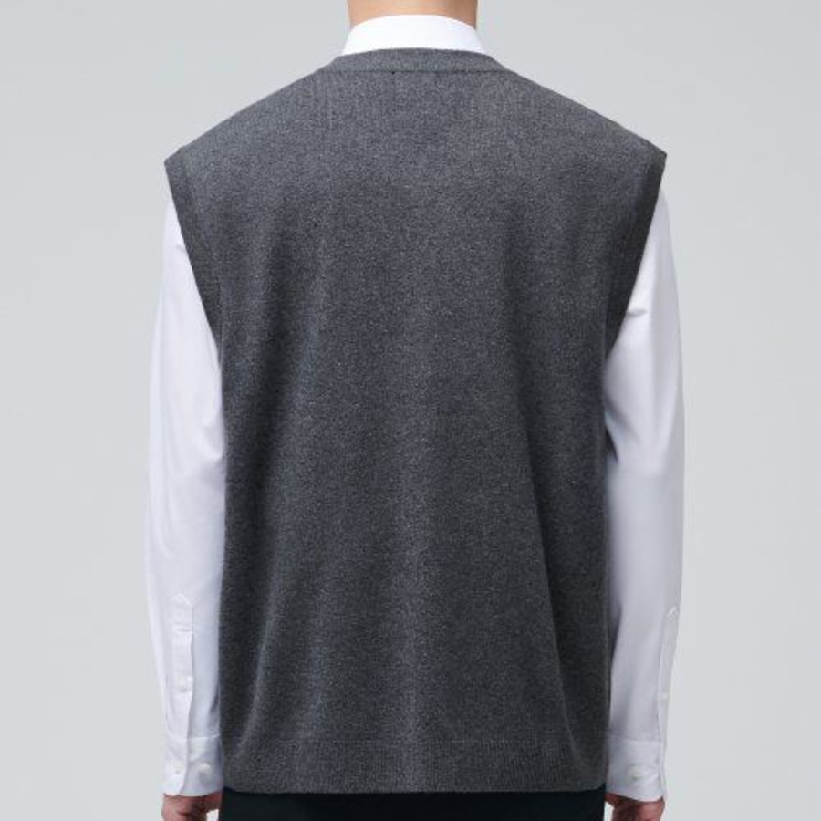 Lambswool V-Neck Knit Vest [Medium Grey]
