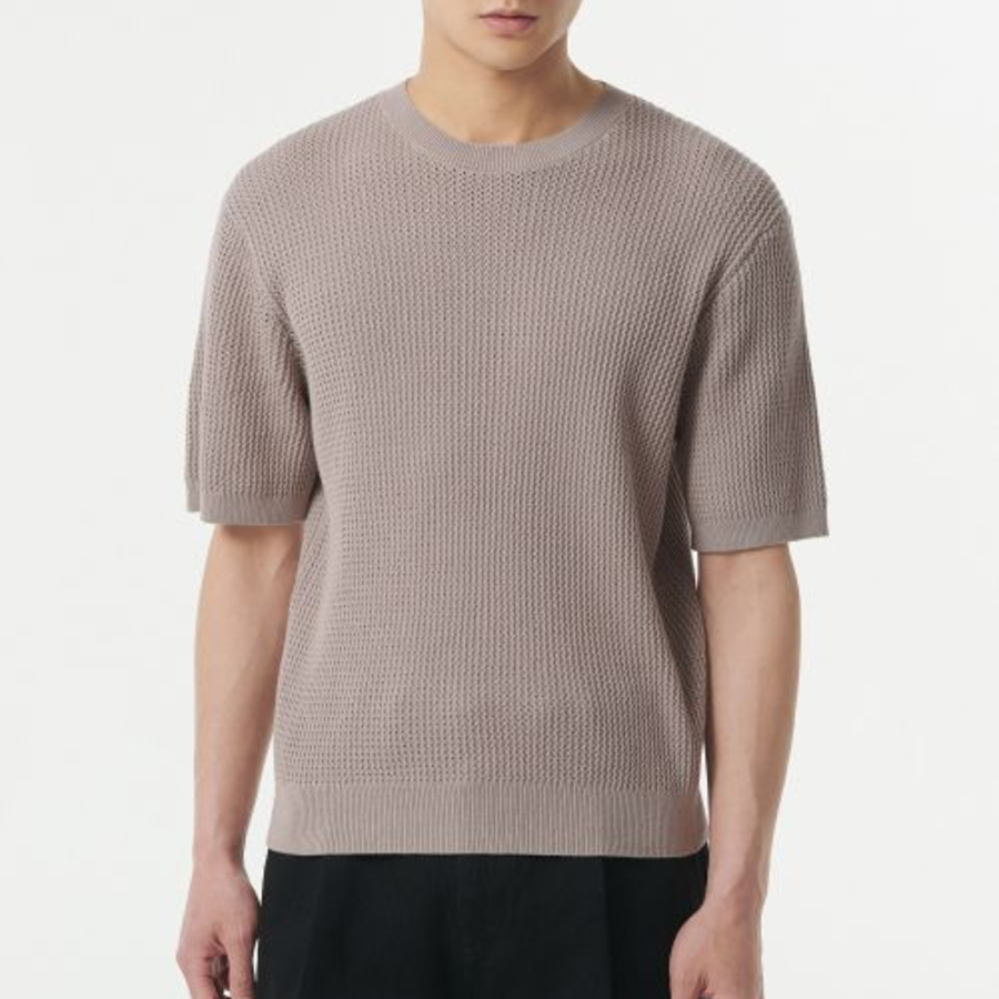 Crochet Crew Neck Short Sleeve Knit [Mushroom]