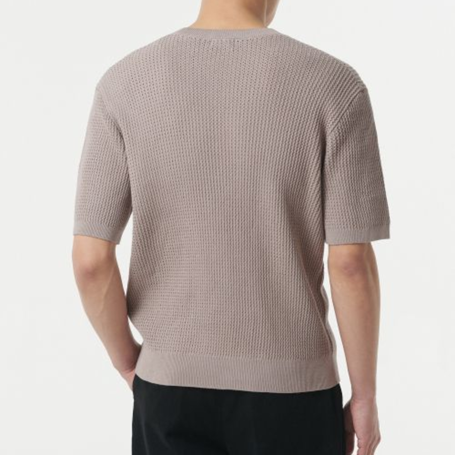 Crochet Crew Neck Short Sleeve Knit [Mushroom]
