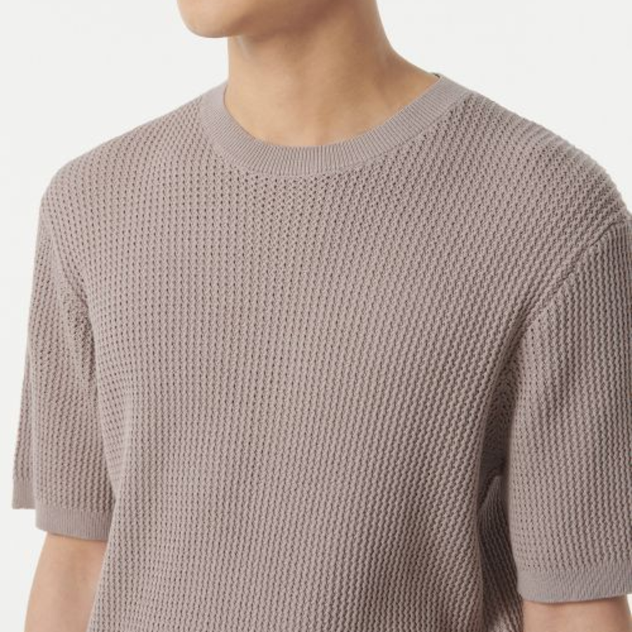Crochet Crew Neck Short Sleeve Knit [Mushroom]