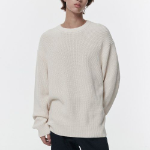 Cotton Ribbed Crew Neck Knit [Cream]