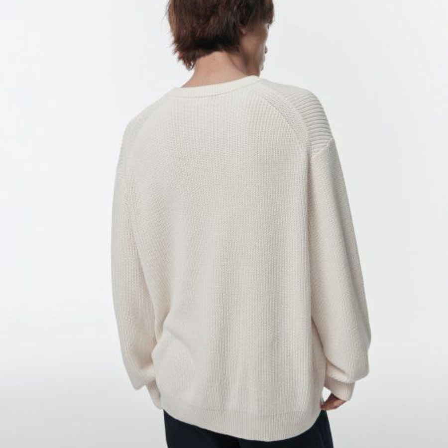 Cotton Ribbed Crew Neck Knit [Cream]