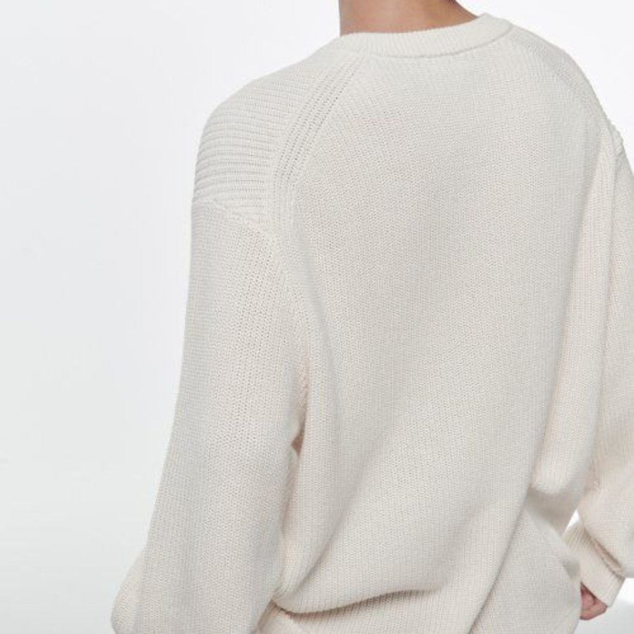 Cotton Ribbed Crew Neck Knit [Cream]