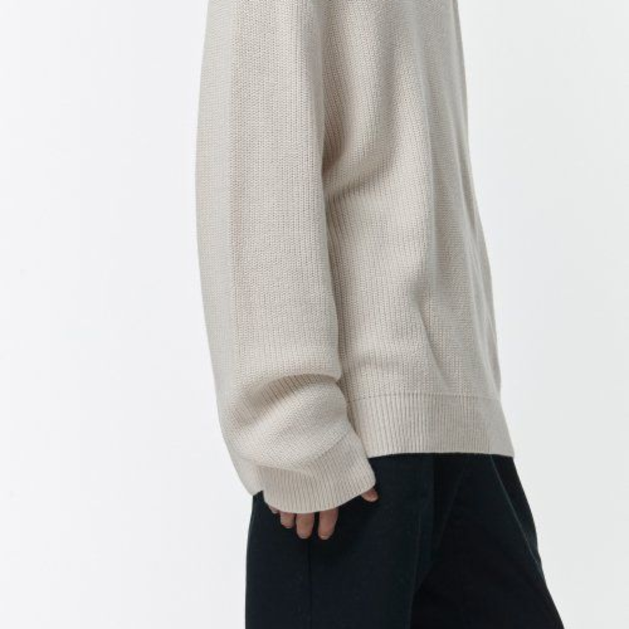 Cotton Ribbed Crew Neck Knit [Cream]
