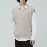 Lambswool V-Neck Knit Vest – Mushroom