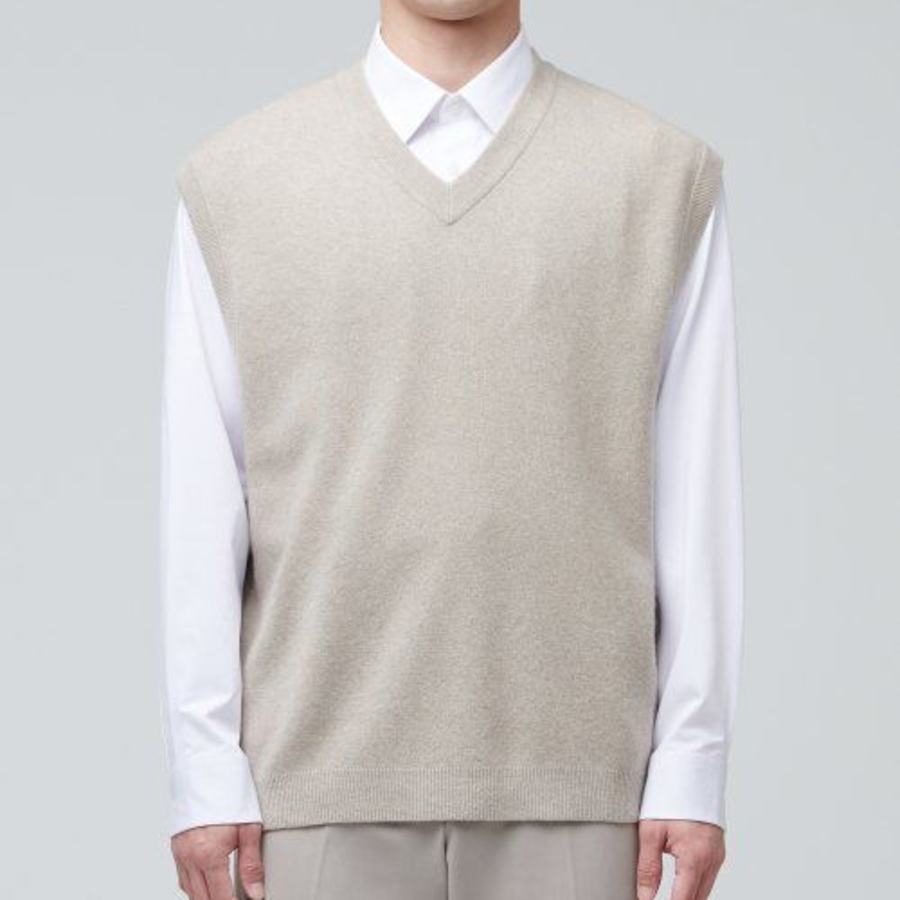 Lambswool V-Neck Knit Vest – Mushroom