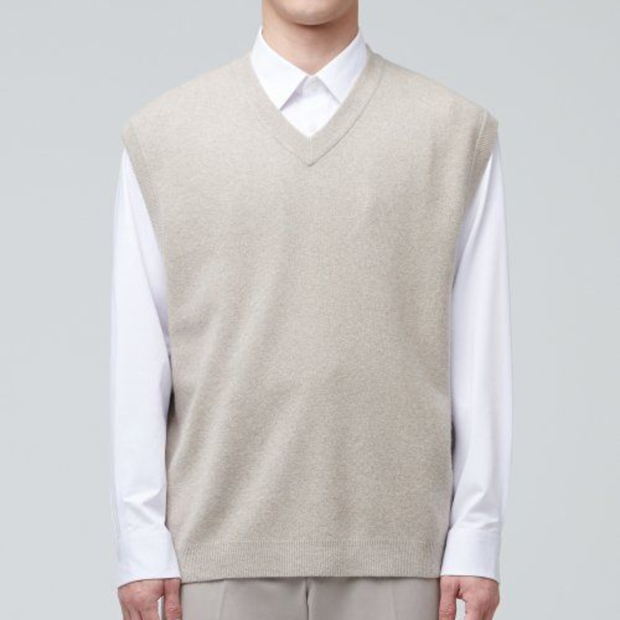 Lambswool V-Neck Knit Vest [Mushroom]