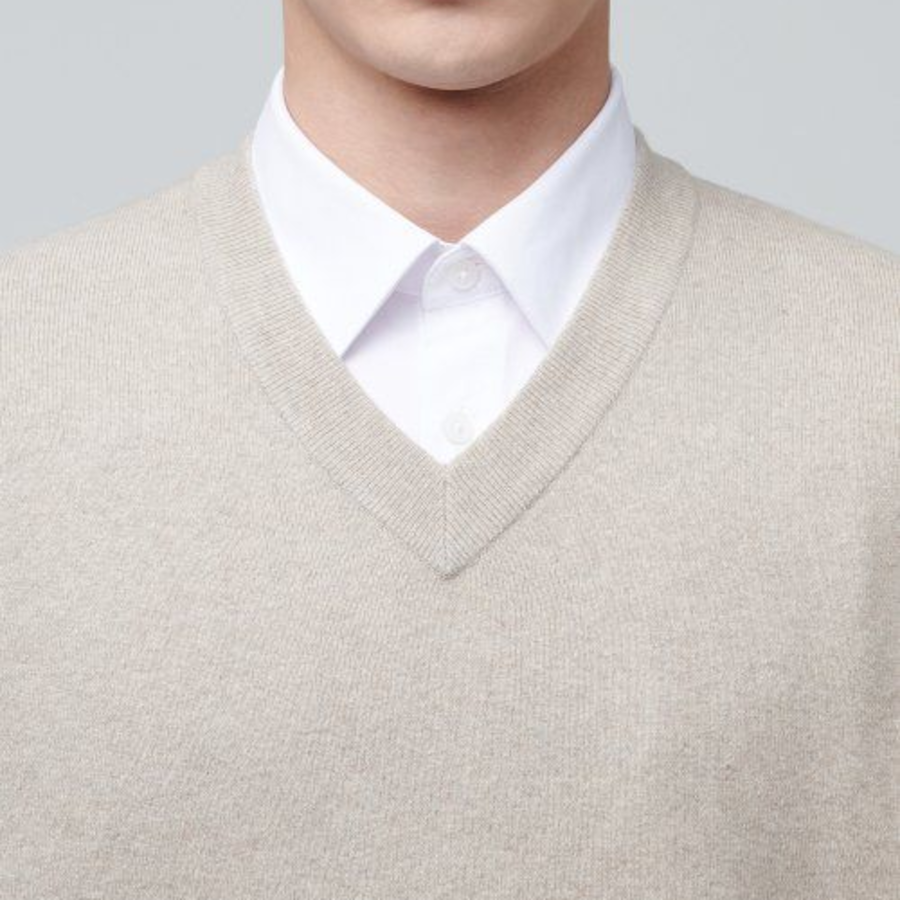 Lambswool V-Neck Knit Vest [Mushroom]