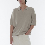 Cool Touch Slit Neck Knitted Polo Shirt [Grayish Beige]