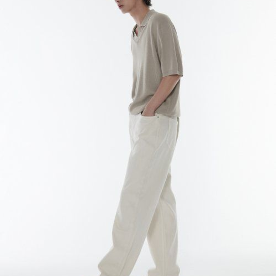 Cool Touch Slit Neck Knitted Polo Shirt [Grayish Beige]