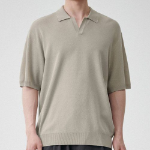 Cool Touch Slit Neck Knitted Polo Shirt [Grayish Beige]