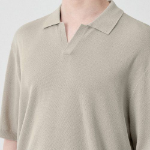 Cool Touch Slit Neck Knitted Polo Shirt [Grayish Beige]