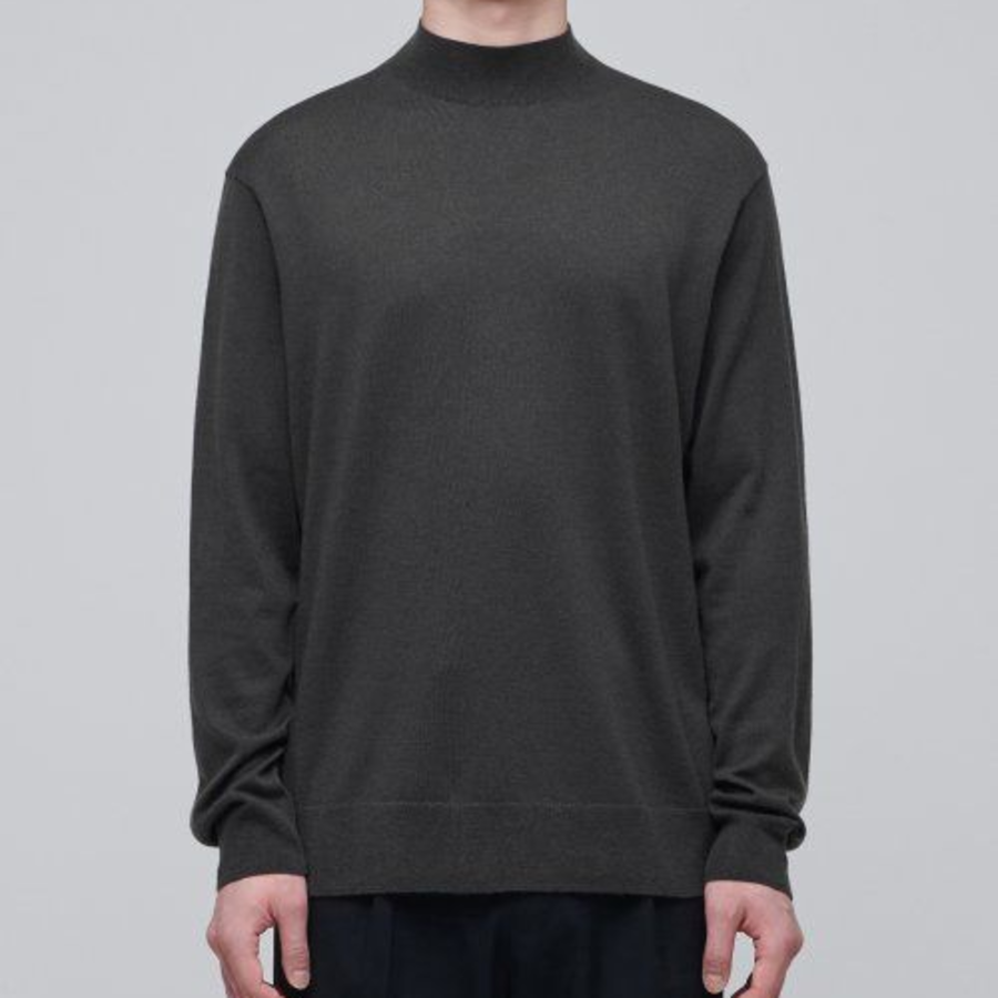 Merino Wool Blend High Gauge Mock Neck Knit [Gunmetal]