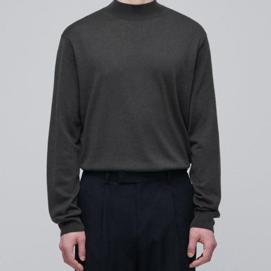 Merino Wool Blend High Gauge Mock Neck Knit [Gunmetal]