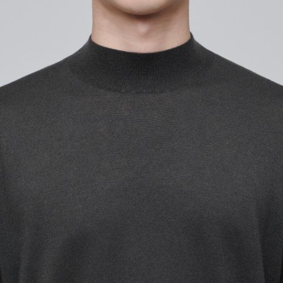 Merino Wool Blend High Gauge Mock Neck Knit [Gunmetal]