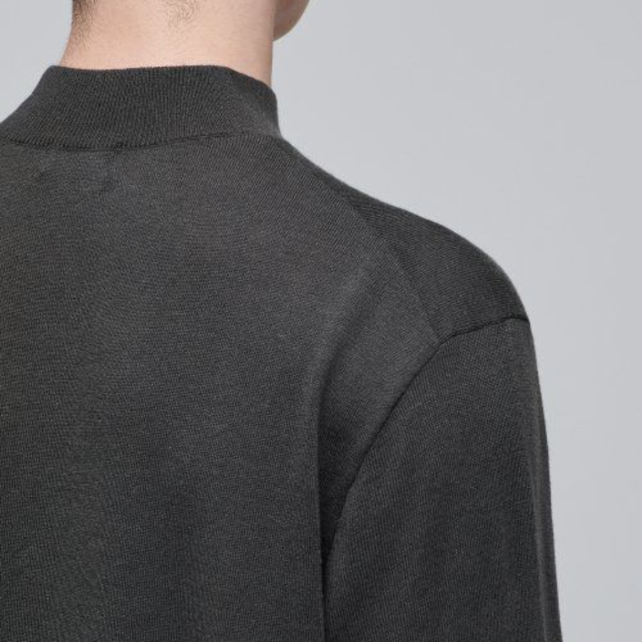 Merino Wool Blend High Gauge Mock Neck Knit [Gunmetal]