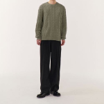 Cotton Cable Crew Neck Knit — Sage