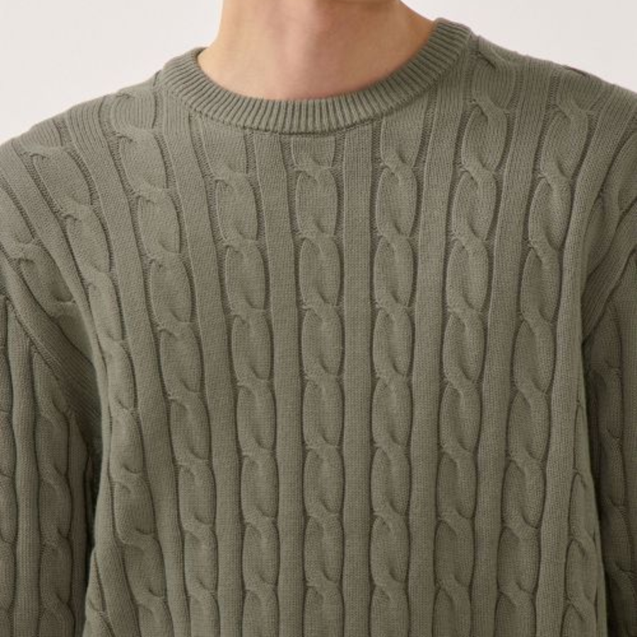 Cotton Cable Crew Neck Knit — Sage