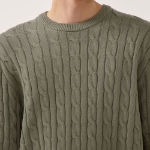 Cotton Cable Crew Neck Knit — Sage