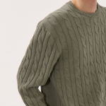 Cotton Cable Crew Neck Knit — Sage