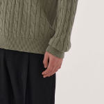 Cotton Cable Crew Neck Knit — Sage
