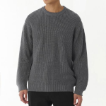 Cotton Ribbed Crew Neck Knit — Gray