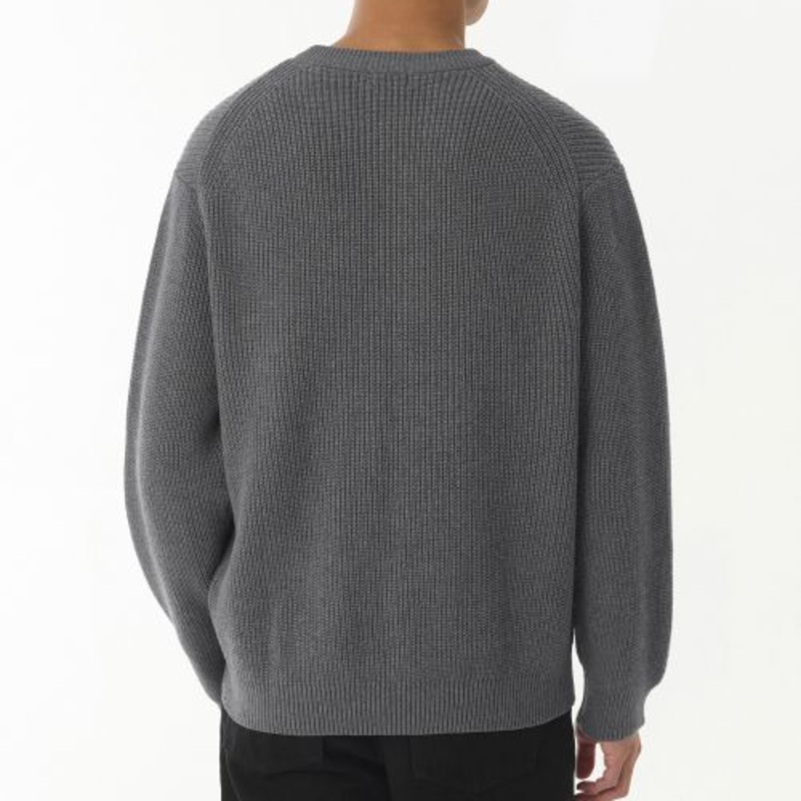 Cotton Ribbed Crew Neck Knit — Gray